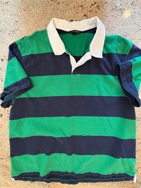 Banana Republic Green & Navy Striped men’s size XL Polo with White Collar